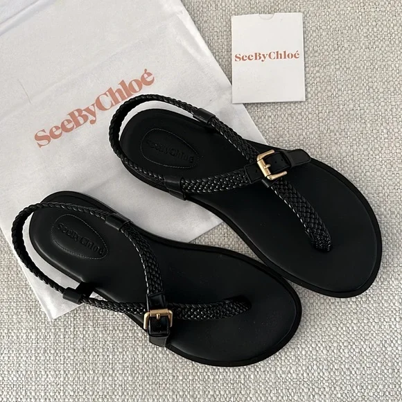 See by Chloe Nola black Braided Strap Thong Sandals - Picture 3 of 7